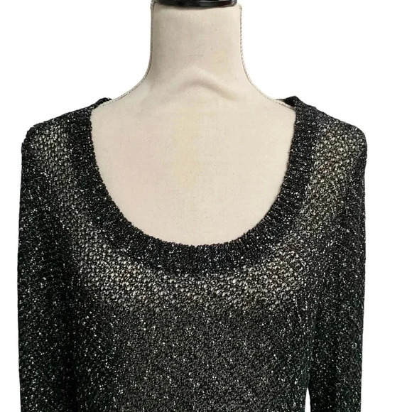 Eileen Fisher Designer Black Fishnet Knit Tunic Sweater Large Italian Yarn - Picture 2 of 13